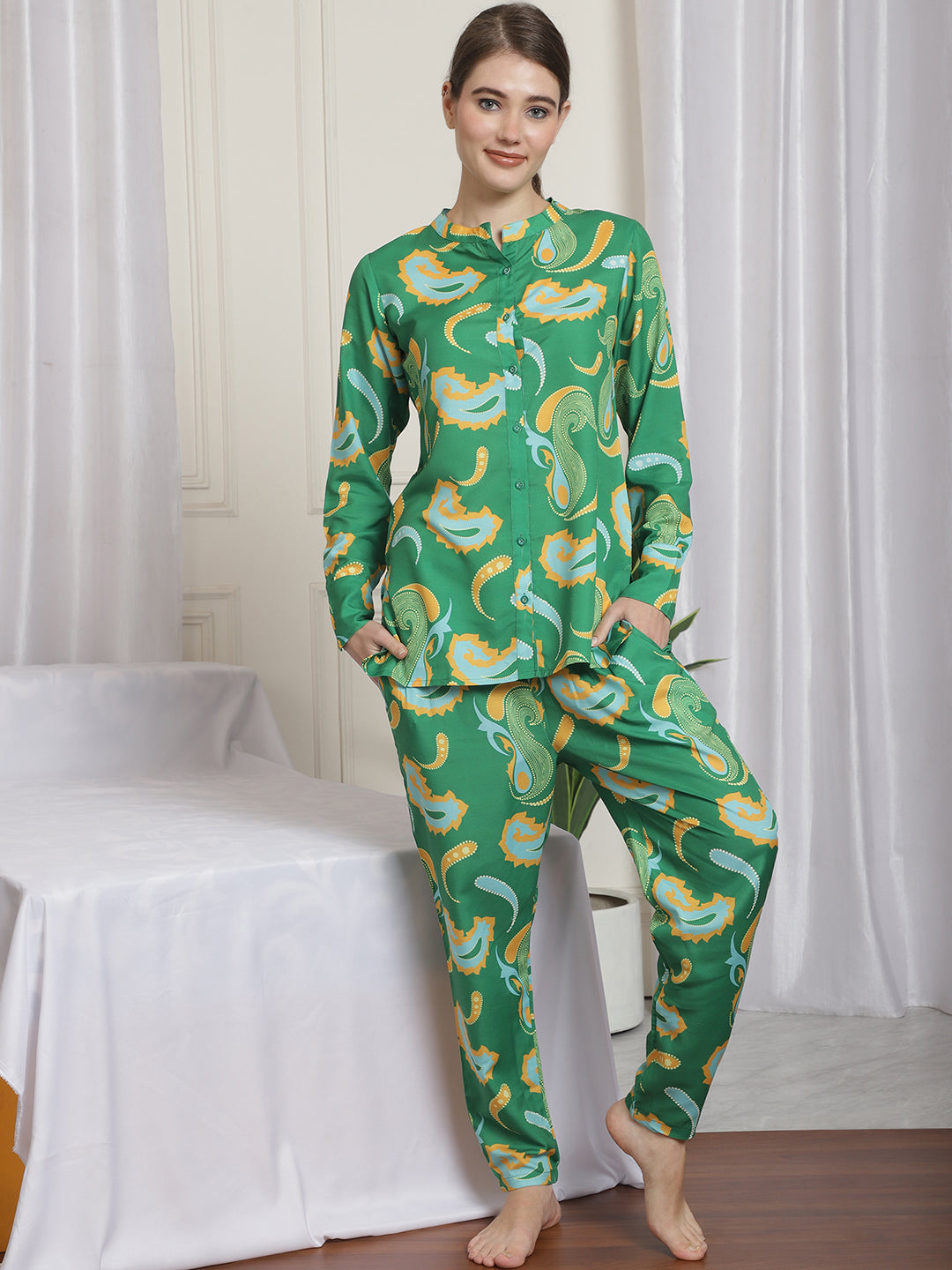Viscose Silk Co-ord Set with Handwork Top and Culotte Pants – Women’s Festive and Casual Wear