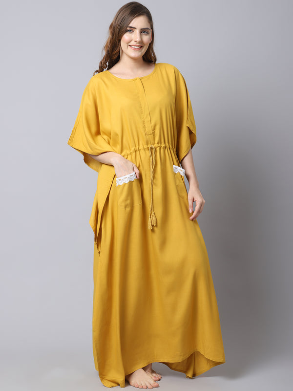Cotton Solid Pre And Post Maternity Kaftan - Yellow