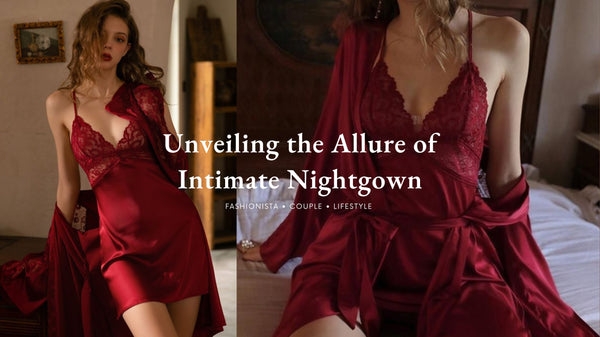 Intricate short net night dress for women in red coordinated with a sexy satin nightgown