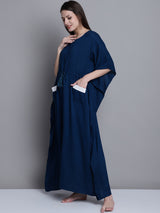 Women's Cotton Solid Pre And Post Maternity Kaftan - Blue