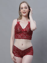 Maroon Lace Bra & Panty Lingerie Set by Shararat