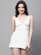 Women's Lace Above Knee Babydoll Dress/ Nightwear Lingerie - White