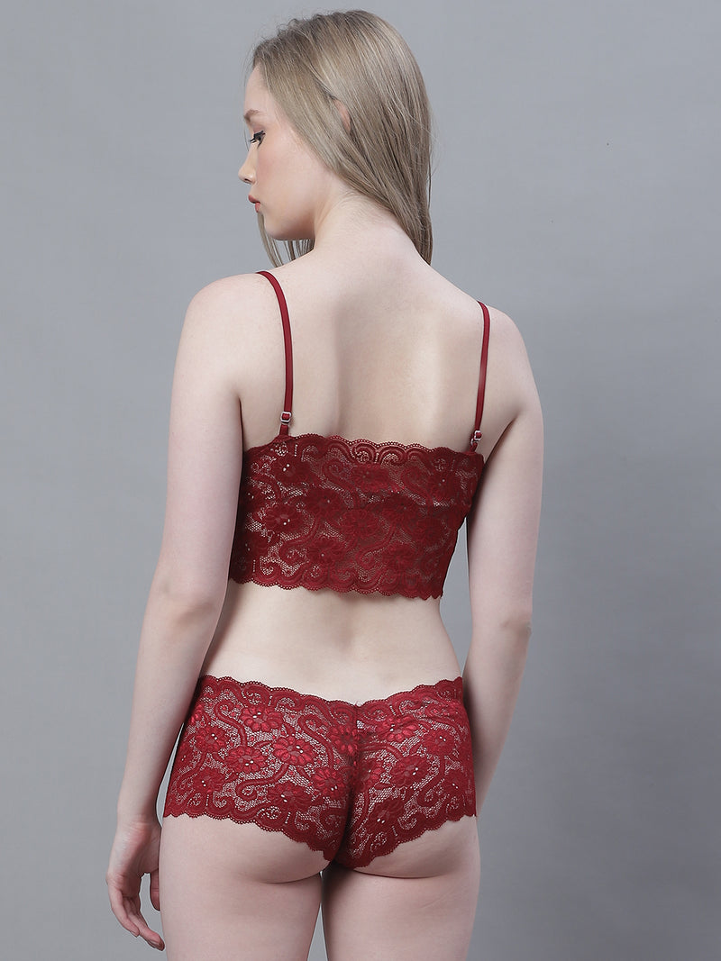 Maroon Lace Bra & Panty Lingerie Set by Shararat