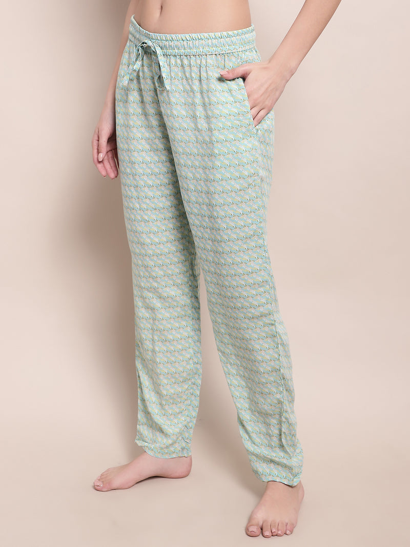 Shararat women's rayon pyjama - Turquoise Blue