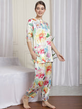 FLORAL PRINTED SATIN CO-ORD SET WITH TROUSERS