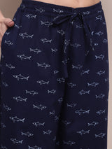 Shararat women's shark print pyjama - Navy blue