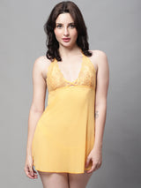 Women's Set Of 2 Beige & Yellow Strap Net Baby Doll