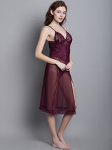 Women's Purple Knee length Lace Babydoll Dress/ Nightwear Lingerie