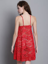 Babydoll Intricate Floral Lacy Dress - Red