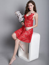 Babydoll Intricate Floral Lacy Dress - Red
