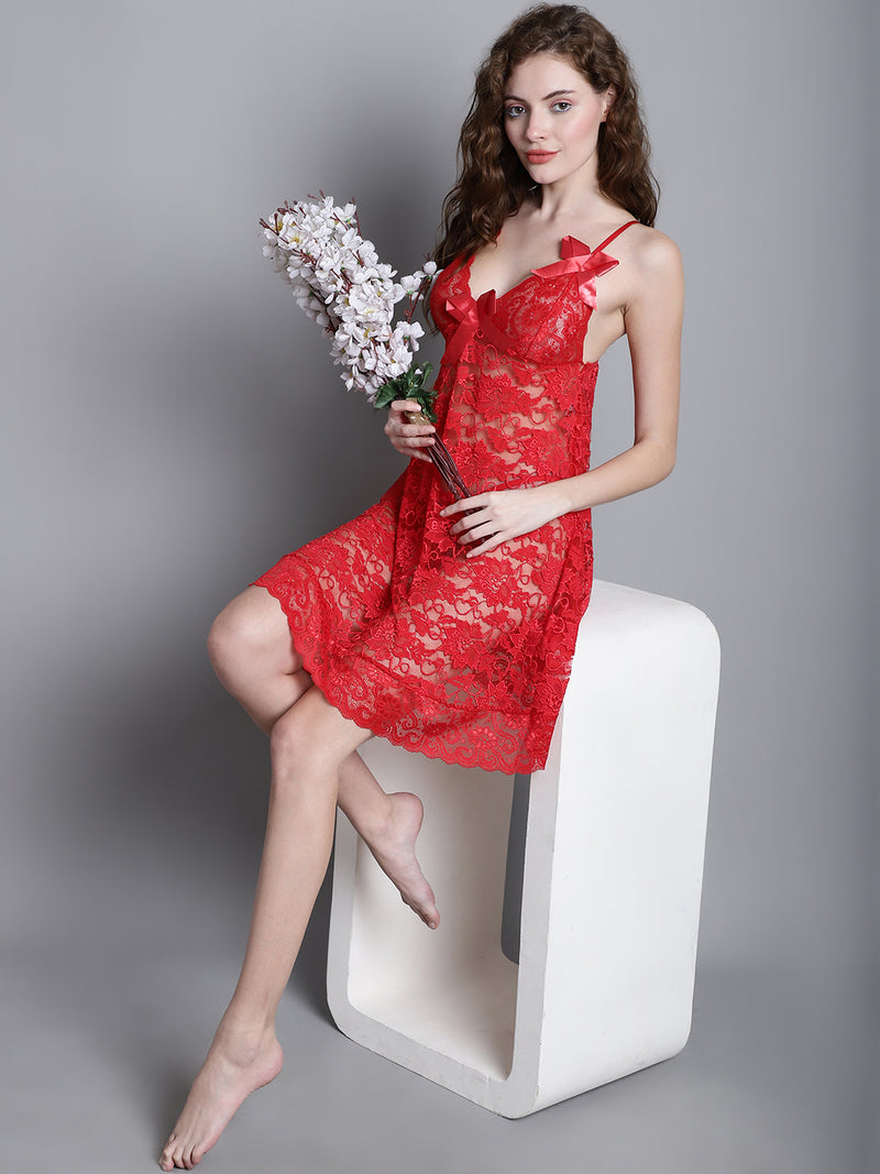 Women's Red Above Knee Lace Babydoll Dress/ Nightwear Lingerie