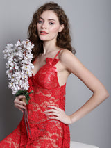 Babydoll Intricate Floral Lacy Dress - Red