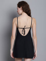 Women's Black Solid Above Knee Lace Babydoll Dress / Nightwear Lingerie