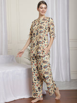 MANDARIAN COLLAR PRINTED MUSLIN CO-ORD SET WITH TROUSERS