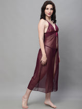 Women's Lace Long Babydoll/ Lingerie Nightwear Long Gown - Wine