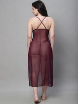 Overall Net Elegant Lacy Long Gown - Wine