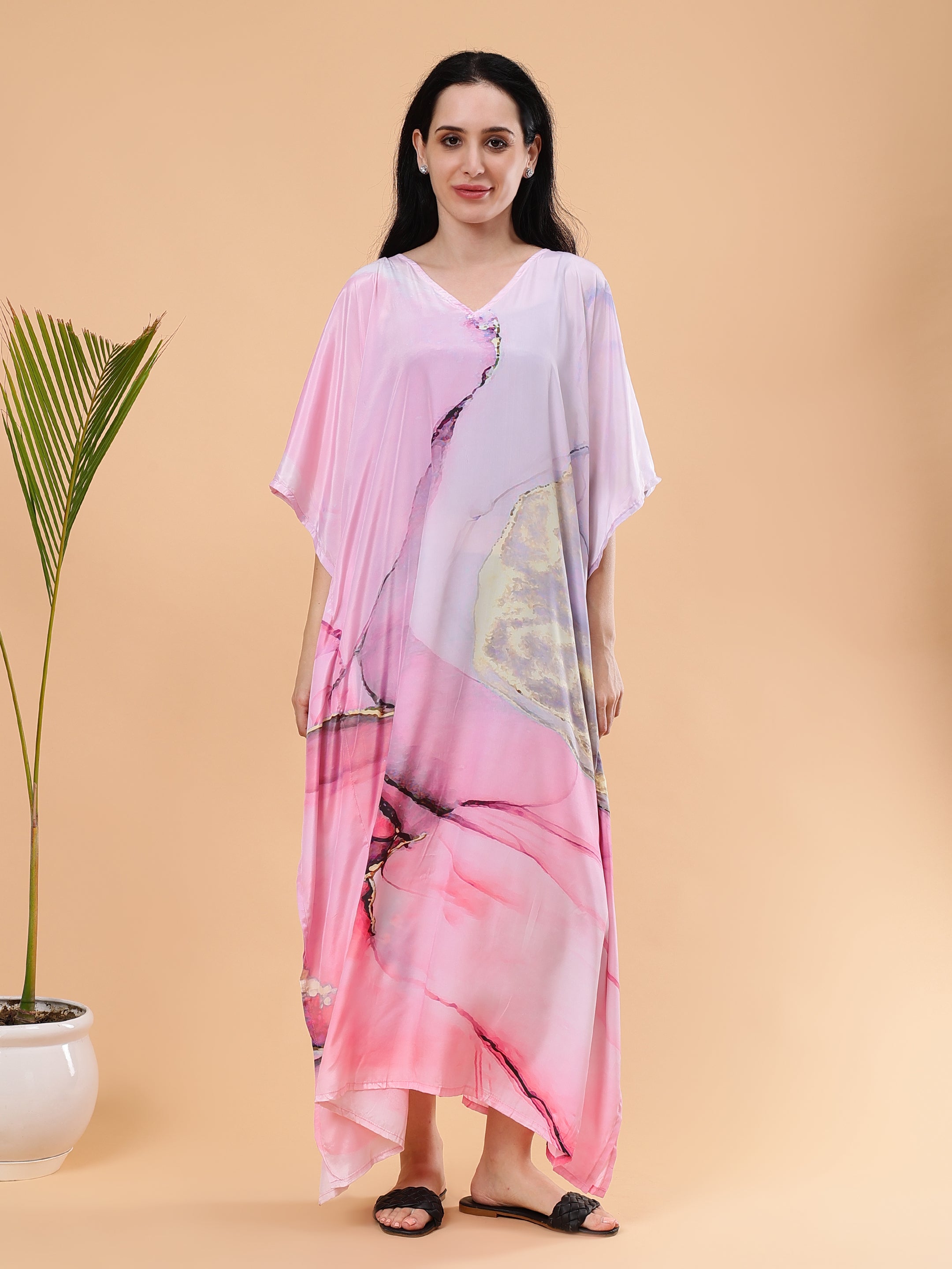 Sage Abstract Digital Print Kaftan Dress main image 1