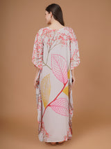 Digital Printed Feather Silk Fabric Kaftan Midi Dress