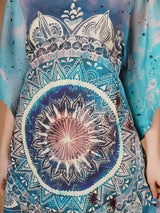 Mandala Digital Printed Feather silk Fabric Kaftan Midi Dress