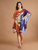 Day and Night Digital Printed Feather silk Fabric Kaftan Midi Dress