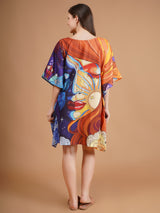 Day and Night Digital Printed Feather silk Fabric Kaftan Midi Dress
