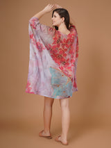 Floral Digital Printed Feather Georgette Fabric Kaftan Midi Dress