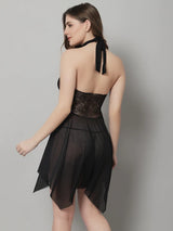 High on love hamper Lace Above Knee Babydoll Dress - Black
