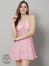 Risky-frisky nights Hamper Lace Above Knee Babydoll Dress- Pink