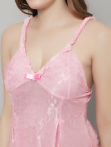 Risky-frisky nights Hamper Lace Above Knee Babydoll Dress- Pink
