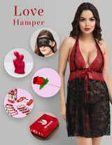 Love hamper Lace Above Knee Babydoll Dress - Red