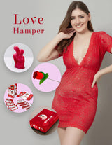 Love hamper Lace Above Knee Babydoll Dress - Red