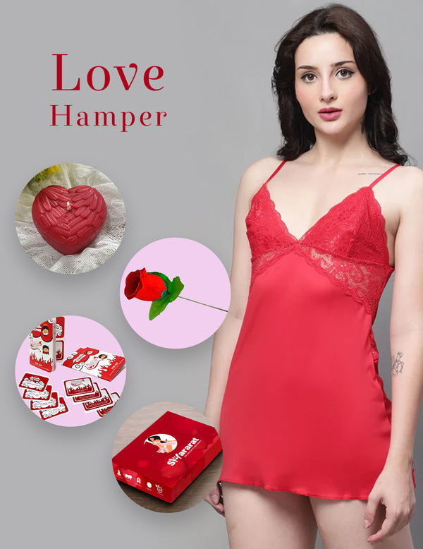 Love hamper Lace Above Knee Babydoll Dress - Red