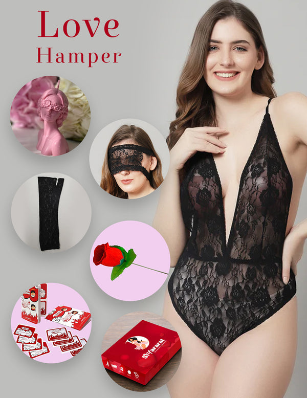 Love hamper Lace Above Knee Babydoll Dress - Black