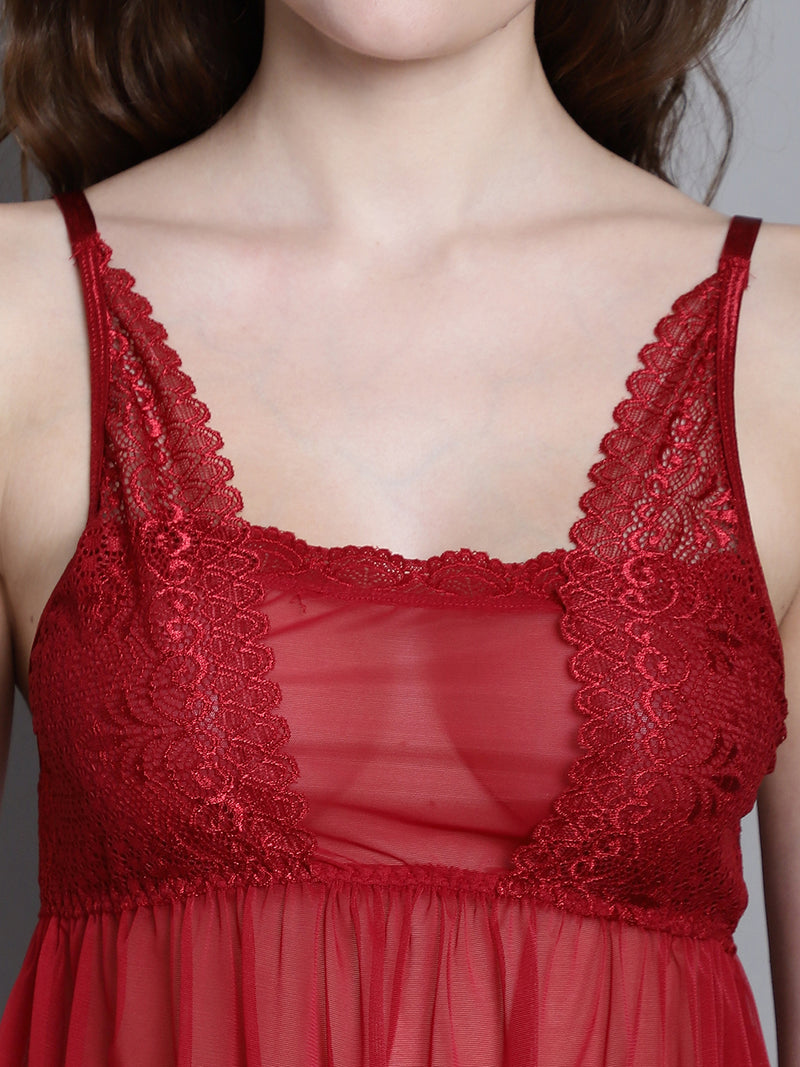 Babydoll Overall Sheer Dress - Red Babydoll Overall Sheer Dress - Red