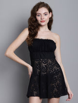Women's Black Above Knee Lace Baby Doll Dress/ Nightwear Lingerie