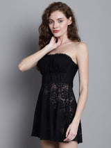 Women's Black Above Knee Lace Baby Doll Dress/ Nightwear Lingerie