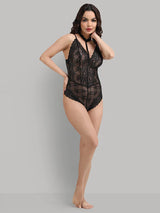 Risky-frisky nights Hamper Lace Above Knee Babydoll Dress- Black