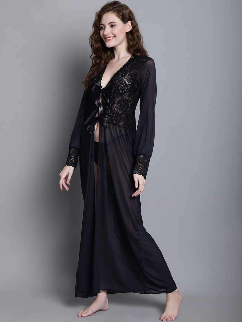 Women's Lace Ankle length Baby Doll Dress/ Nightwear Lingerie -  Black