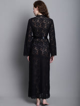 Fully Intricate Lacy Robe -  Black
