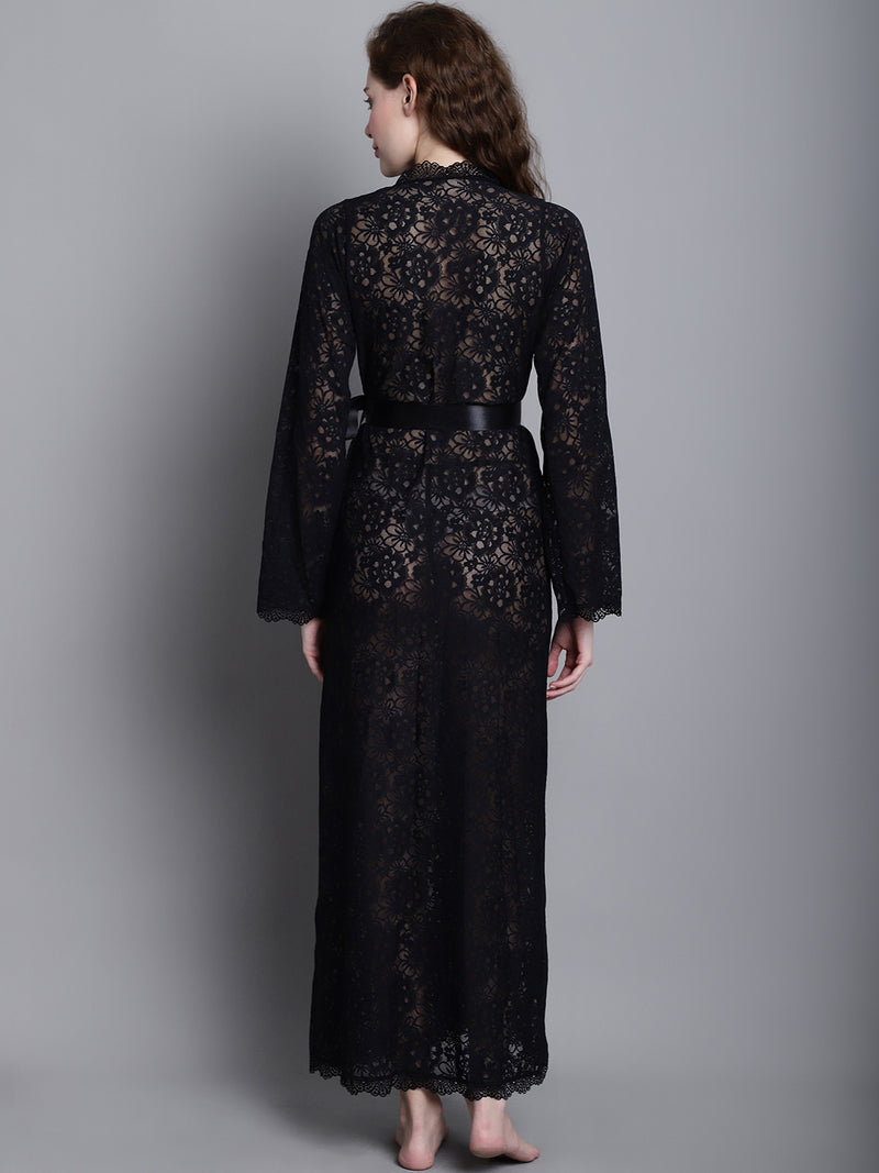 Fully Intricate Lacy Robe - Black