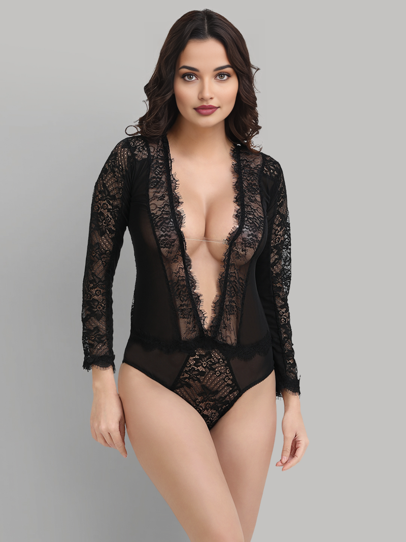 Overall Lace Plunging Neck Teddies