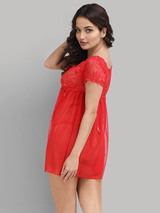 Babydoll Off-Shoulder Dress - Red