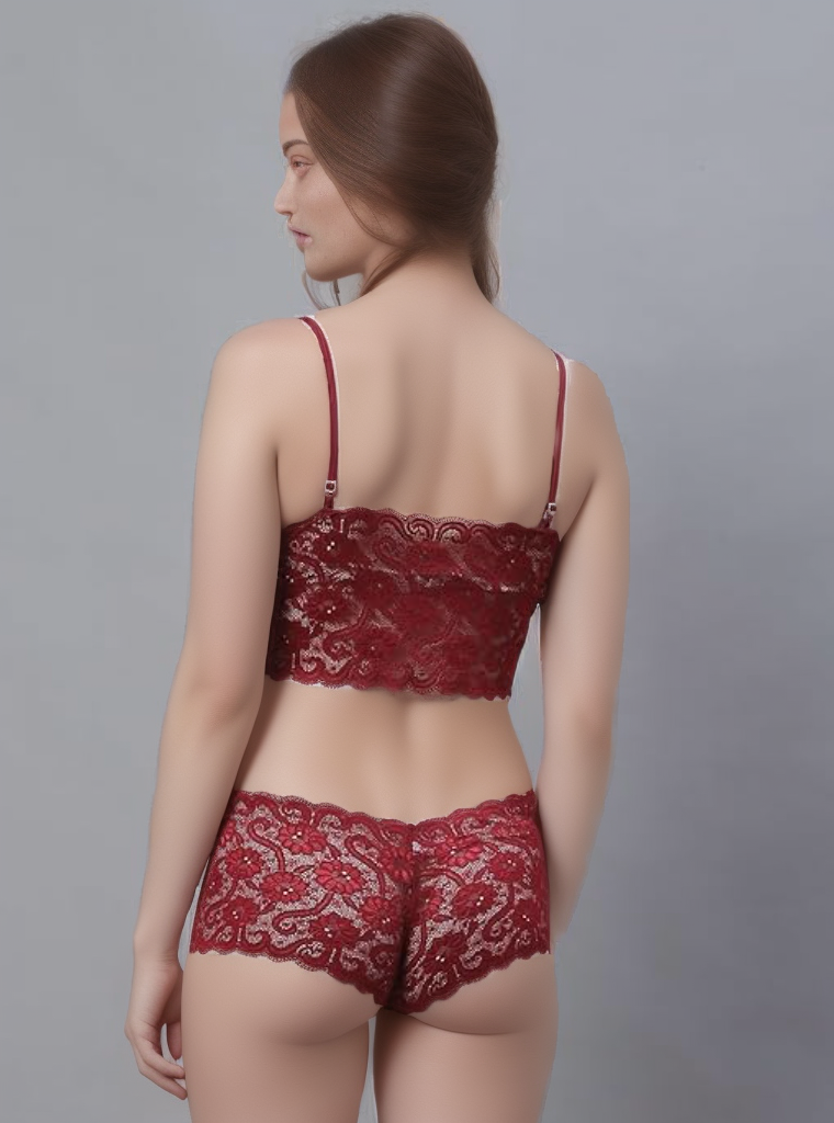 Maroon Lace Bra & Panty Lingerie Set by Shararat