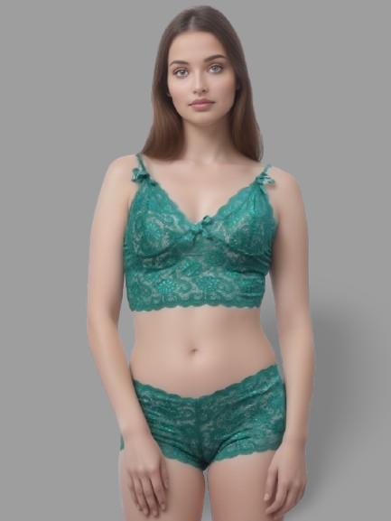 Green Lace Bra & Panty Lingerie Set by Shararat