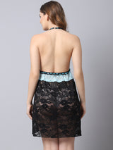 Babydoll Over All Lacy Combination Color Dress - Blue & Black