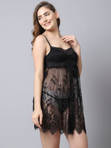 Babydoll Over All Net With Bow Dress - Black