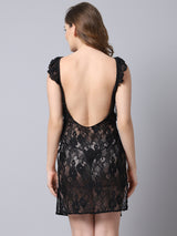 Women's Lace Above Knee Babydoll Dress/ Nightwear Lingerie - Black