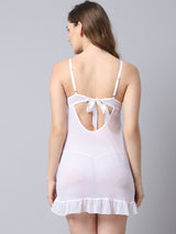 Babydoll Overall Lacy With Bow Bottom Frill - White