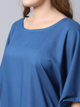 Women's Rayon Solid Kaftan Nighty/ Night Gown - Blue