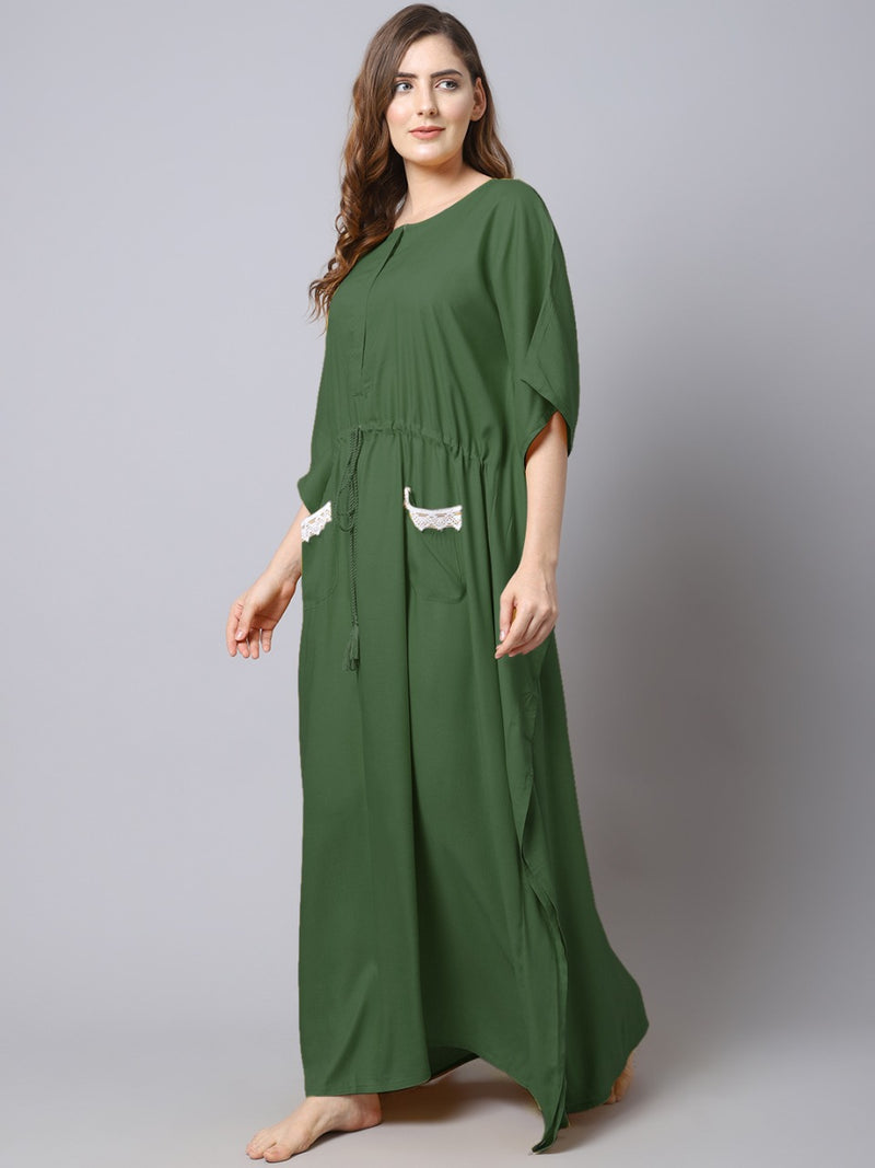 Women's Cotton Solid Pre And Post Maternity Kaftan -Green